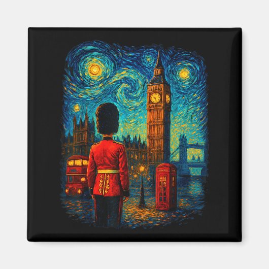 Starry Night London Red Telephone Box Queen's Guar Magneet (Voorkant)