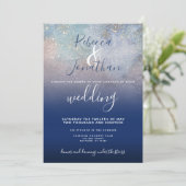 Starry Night Navy et Gold Faire-part de mariage (Debout devant)