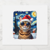 Starry Night Orange Tabby Cat Christmas Sparkling Wijnetiket (Enkel label)
