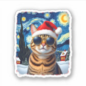 Starry Night Orange Tabby Cat Christmas Sticker (Voorkant)