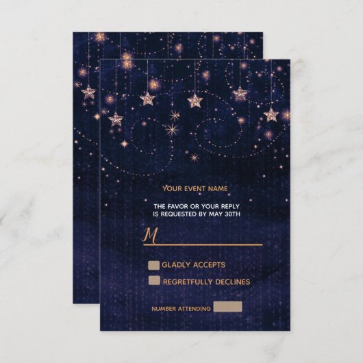 Starry Night Purple Or Whimsar Stars RSVP (Devant / Derrière)