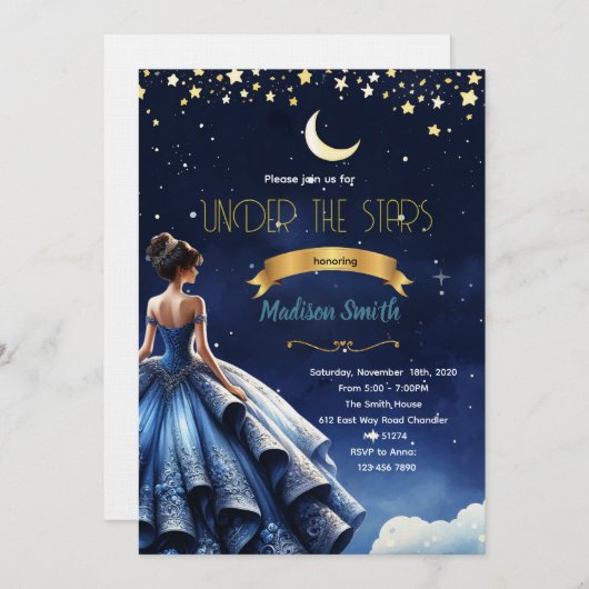 Starry Night Quinceanera party Invitation (Devant / Derrière)