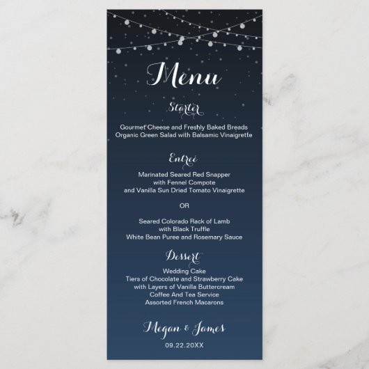 Starry Night Rustic Mariage Dîner Menu (Devant)