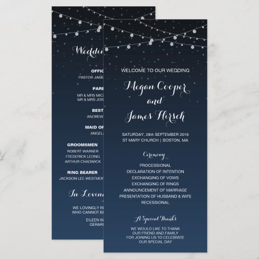 Starry Night Rustic Wedding Programme (Devant / Derrière)