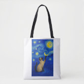 Starry Night Siamese Cat Moon Draagtas (Voorkant)