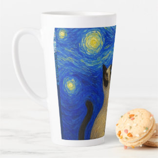 Starry Night Siamese Cat Moon  Latte Mok