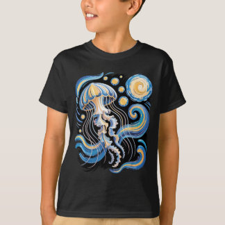 Starry night van gogh jellyfish scuba diving surf t-shirt