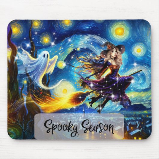 Starry Night Witchy Halloween Design Muismat (Voorkant)