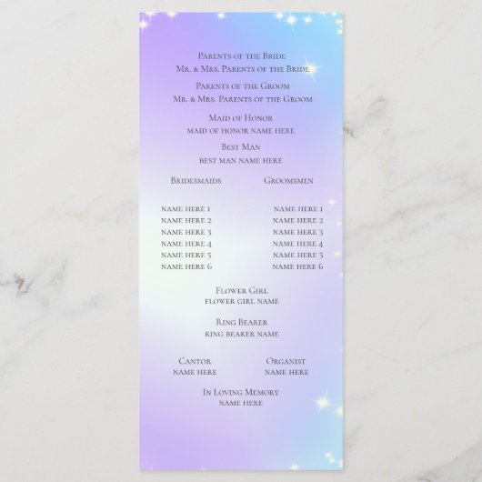 Starry Paarse en Blue Sparkle Wedding Program Programma (Achterkant)