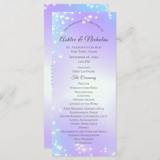 Starry Paarse en Blue Sparkle Wedding Program Programma (Voorkant / Achterkant)