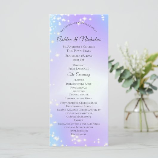 Starry Paarse en Blue Sparkle Wedding Program Programma (Staand voorkant)