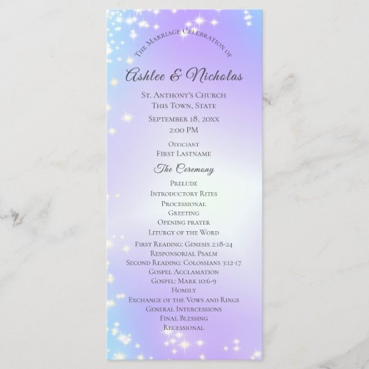 Starry Paarse en Blue Sparkle Wedding Program Programma (Voorkant)
