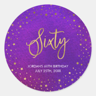 Starry Paarse Waterverf 60th Birthday Ronde Sticker