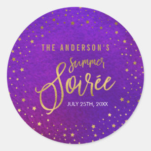 Starry Paarse Waterverf Summer Party Ronde Sticker