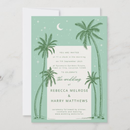 Starry Palm Trees faire-part de mariage de saumons (Devant)