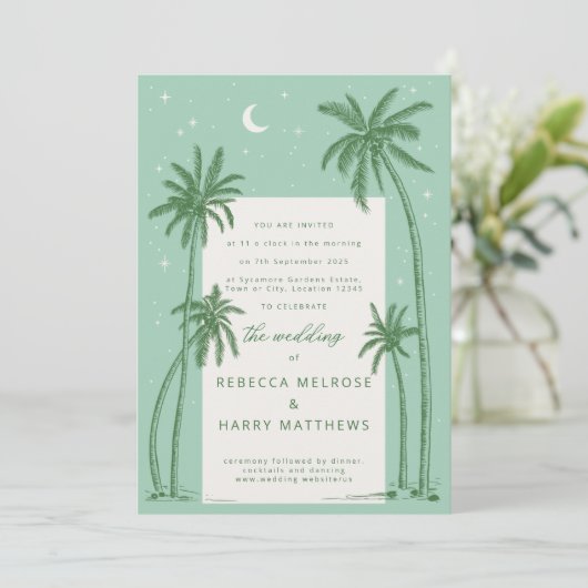 Starry Palm Trees faire-part de mariage de saumons (Debout devant)