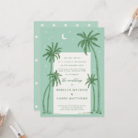 Starry Palm Trees Green boho bruiloft uitnodiging