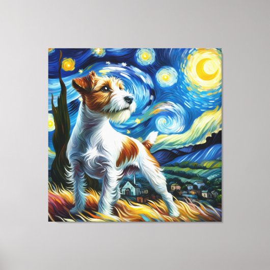 Starry Parson Russell Terrier Hond Portret Canvas Afdruk (Voorkant)