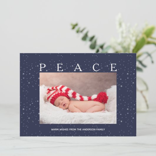 Starry Peace on Navy Blue Kerstmis - Aangepaste fo Feestdagenkaart (Staand voorkant)