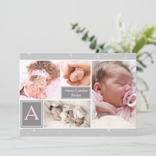 Starry Photo Collage Faire-part de naissance (Debout devant)