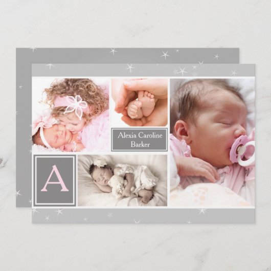 Starry Photo Collage Faire-part de naissance (Devant / Derrière)