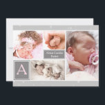 Starry Photo Collage Faire-part de naissance/Fête<br><div class="desc">Un charmant faire-part de naissance pour les vacances avec une salle pour quatre photos et deux blocs pour une initiale et un nom. Il est découpé en gris clair avec des étoiles blanches devant et derrière et dispose d'un panneau pour toutes les informations à l'arrière. La carte est facile à...</div>