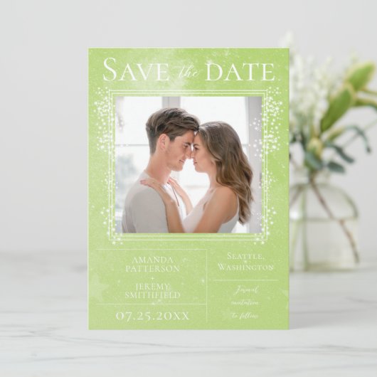 Starry Photo | Groen sparen de Datum Save The Date (Staand voorkant)