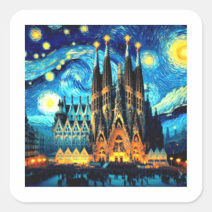 Starry Sagrada Familia Barcelona Vierkante Sticker