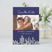 Starry Sky en Cactus Navy Photo Save the Date (Staand voorkant)
