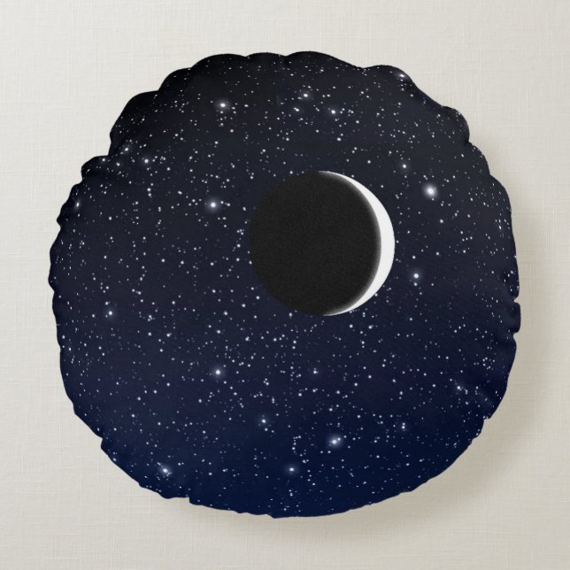 Starry Sky en Crescent Moon, Midnight Blue Rond Kussen (Voorkant)