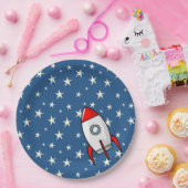 Starry Sky Fat Rocket Ship Papieren Bordje (Feest)