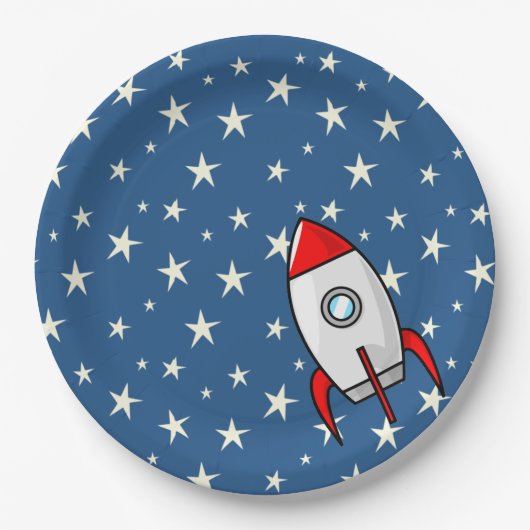 Starry Sky Fat Rocket Ship Papieren Bordje (Voorkant)