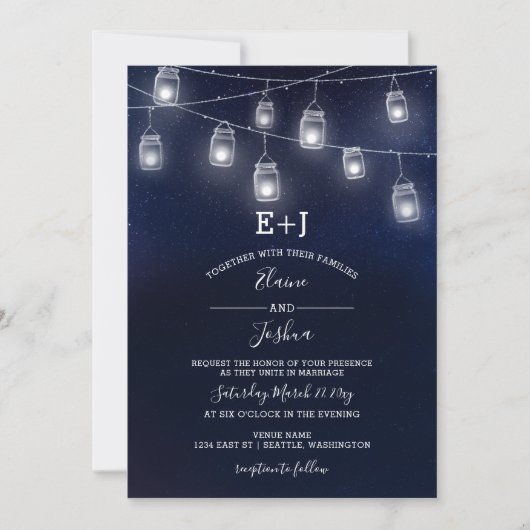 starry sky mason jars invitations de mariage (Devant)