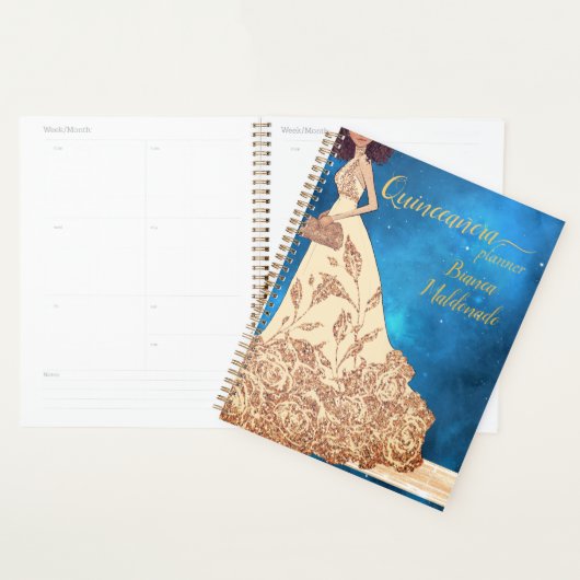Starry Sky Midnight Blue Quinceañera Planner (Devant avec enveloppe)