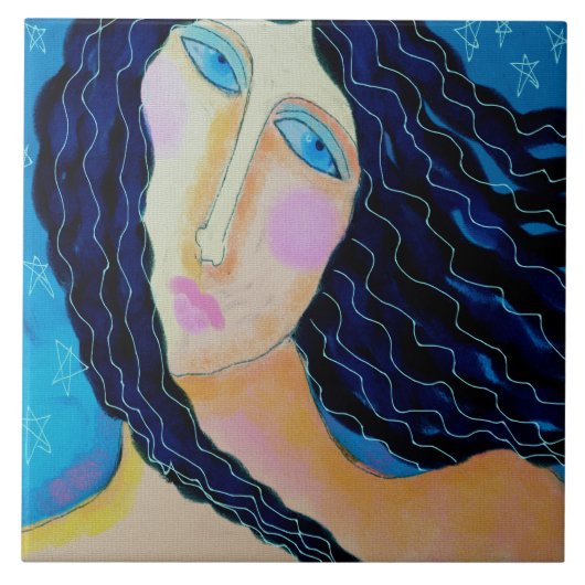 Starry Sterrennacht Abstract digitaal schilderen Tegeltje (Voorkant)