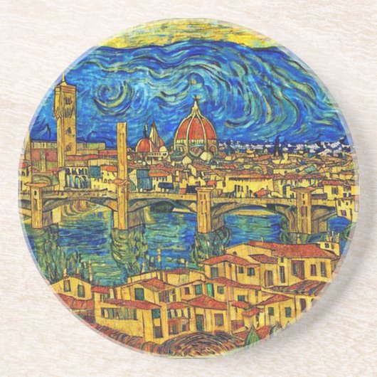 Starry Sterrennacht Florence Italië Zandsteen Onderzetter (Voorkant)