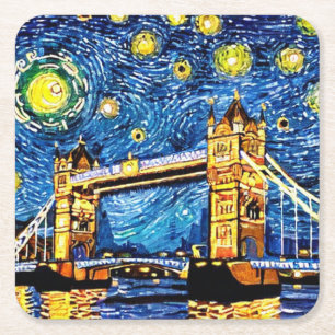 Starry Sterrennacht London England Vierkante Kartonnen Onderzetter