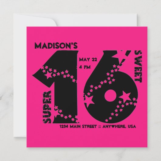 Starry Super Sweet 16 Invitation (Devant)