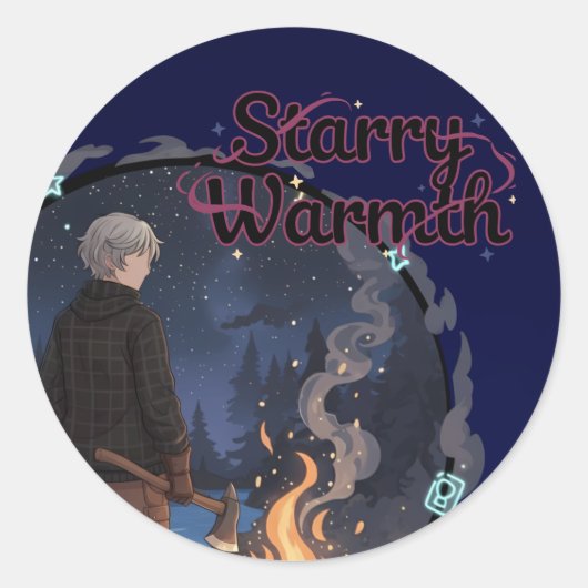 Starry Warmth - Lumberjack Anime Boy by Campfire Ronde Sticker (Voorkant)