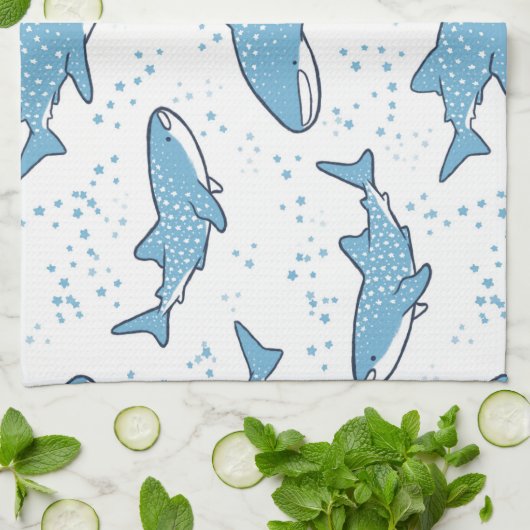 Starry Whale Shark (licht) Theedoek (Gevouwen)