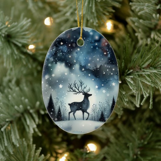 Starry Winter Night Deer Keramisch Ornament (Boom)