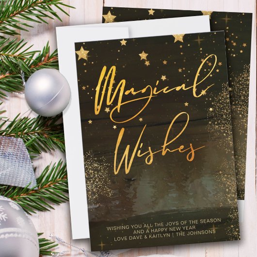 Starry Winter Night Magical Wishes Gold Script Feestdagenkaart