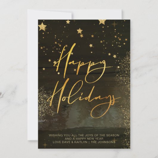 Starry Winter Night Prettige feestdagen Gold Scrip Feestdagenkaart (Voorkant)