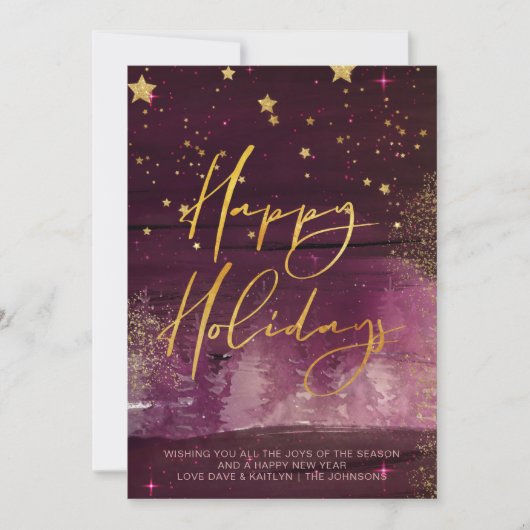 Starry Winter Night Prettige feestdagen Ruby Gold Feestdagenkaart (Voorkant)