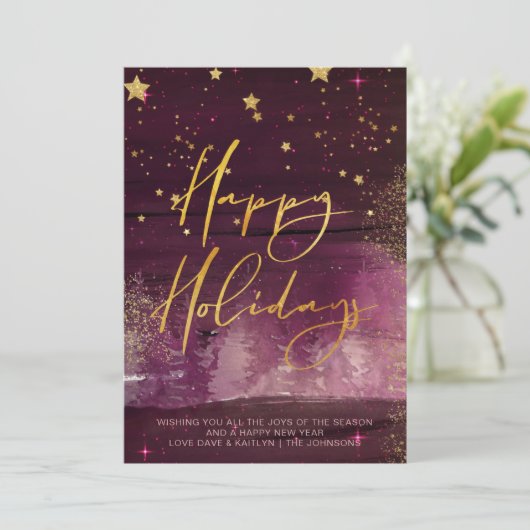 Starry Winter Night Prettige feestdagen Ruby Gold Feestdagenkaart (Staand voorkant)