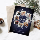 Starry Wreath | Carte de collage photo de vacances<br><div class="desc">Un design festif de cartes de vacances qui présente huit de vos photos préférées arrangées dans un design rond de couronne accentué par des étoiles blanches sur un arrière - plan bleu minuit. "Joy" apparaît dans le centre dans la typographie manuscrite de script de brosse. Personnalisez cette conception de collage...</div>