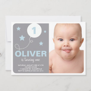 Stars and Balloon Photo Birthday Party Invitation Kaart