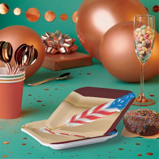 Stars And Stripes Feather Papieren Bordje