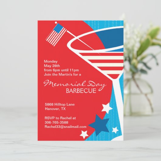Stars and Stripes Martini Theme Party Invitations Kaart (Staand voorkant)