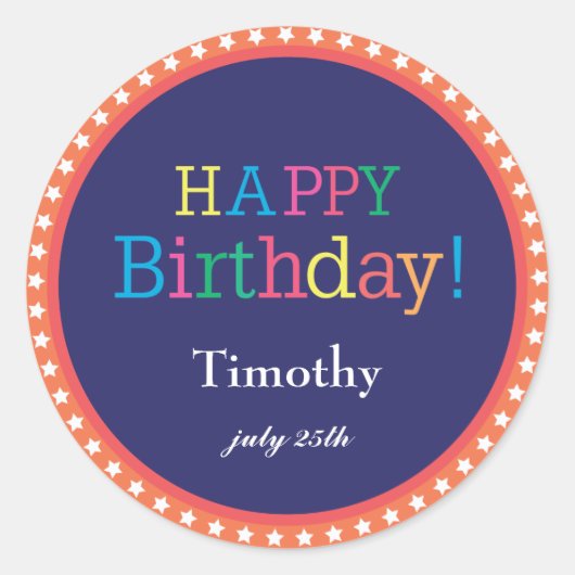 Stars Birthdaystickers Ronde Sticker (Voorkant)